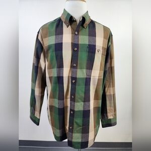 C.E. Schmidt Men's Green & Brown Plaid Lg Sleeve Classic Fit Button Shirt, sz LG